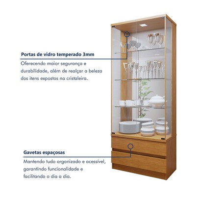 Sala de Estar Completa Lisboa Logan 4 Portas 2 Gavetas com Vidro 100% Mdf com Led Naturale - Mavaular