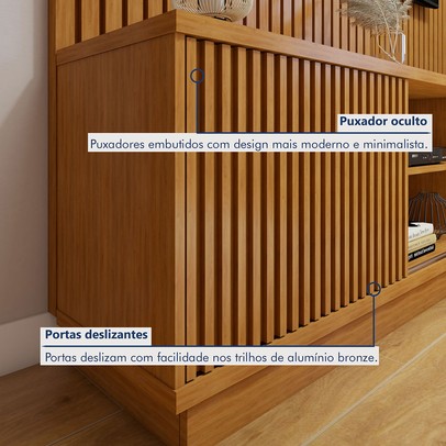 Sala de Estar Completa Lisboa Logan 4 Portas 2 Gavetas com Vidro 100% Mdf com Led Naturale - Mavaular