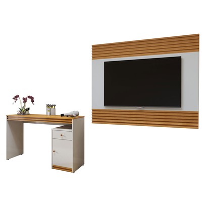 Sala de Estar Completa Madrid 1 Porta 1 Gaveta 100% Mdf Off White/Naturale - Mavaular