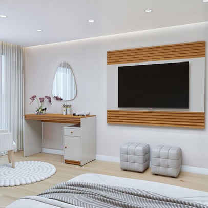 Sala de Estar Completa Madrid 1 Porta 1 Gaveta 100% Mdf Off White/Naturale - Mavaular