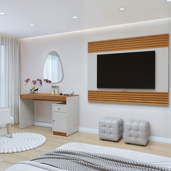 Sala de Estar Completa Madrid 1 Porta 1 Gaveta 100% Mdf Off White/Naturale - Mavaular