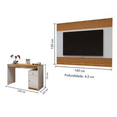 Sala de Estar Completa Madrid 1 Porta 1 Gaveta 100% Mdf Off White/Naturale - Mavaular