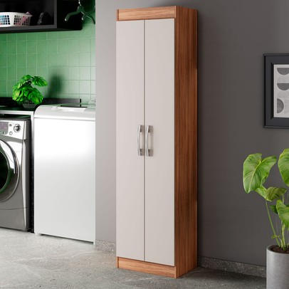 Armário Multiuso Assis 2 Portas Multiuso 4 Prateleiras  Castanho/Off White - Pnr Móveis