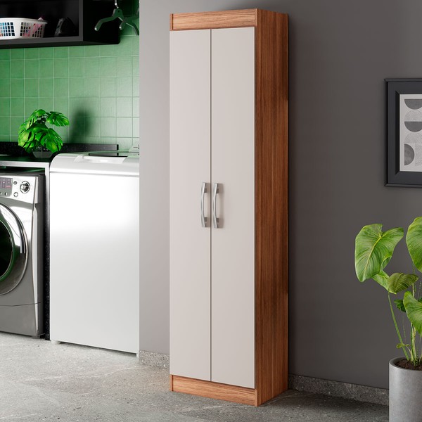 Armário Multiuso Assis 2 Portas Multiuso 4 Prateleiras  Castanho/Off White - Pnr Móveis