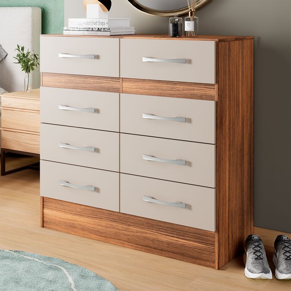 Cômoda Naara 8 Gavetas Castanho/Off White - Pnr Móveis