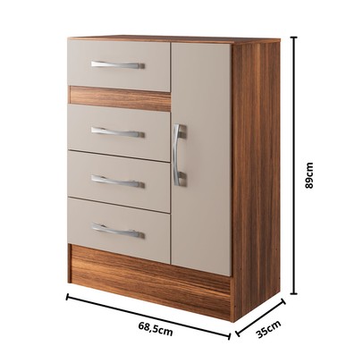 Sapateira Martini 1 Porta 4 Gavetas Castanho/Off White - Pnr Móveis