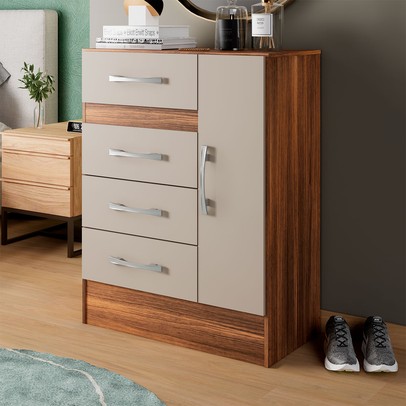 Sapateira Martini 1 Porta 4 Gavetas Castanho/Off White - Pnr Móveis