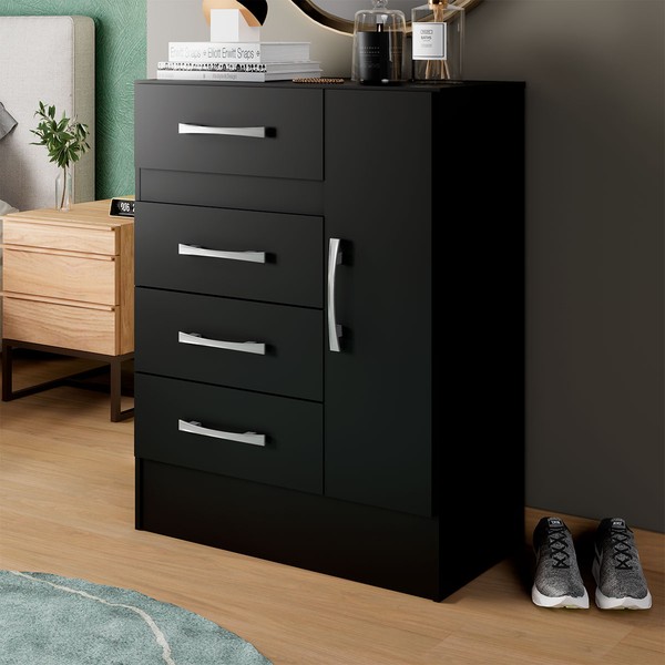 Sapateira Martini 1 Porta 4 Gavetas Preto - Pnr Móveis