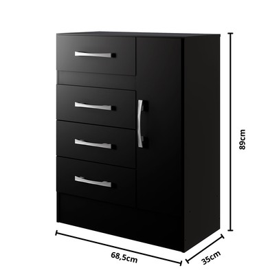 Sapateira Martini 1 Porta 4 Gavetas Preto - Pnr Móveis