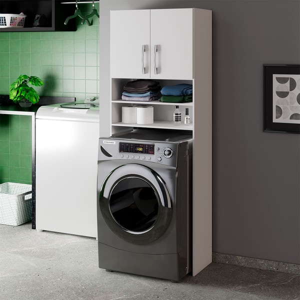 Armário Multuso Brescia para Maquina de Lavar 2 Portas Branco - Pnr Móveis