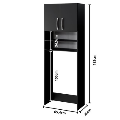 Armário Multuso Brescia para Maquina de Lavar 2 Portas Preto - Pnr Móveis