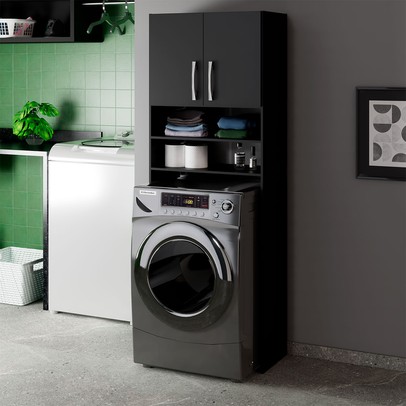 Armário Multuso Brescia para Maquina de Lavar 2 Portas Preto - Pnr Móveis