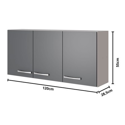 Armário Aéreo Cozinha Genebra 3 Portas Branco/Cinza - Pnr Móveis
