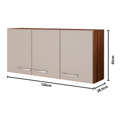 Armário Aéreo Cozinha Genebra 3 Portas Castanho/Off White - Pnr Móveis