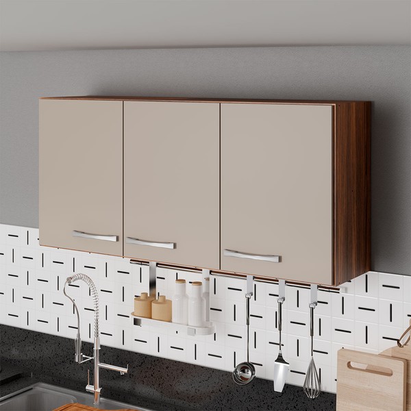 Armário Aéreo Cozinha Genebra 3 Portas Castanho/Off White - Pnr Móveis