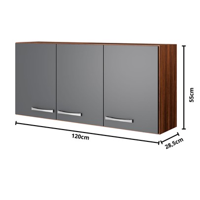Armário Aéreo Cozinha Genebra 3 Portas Castanho/Cinza - Pnr Móveis