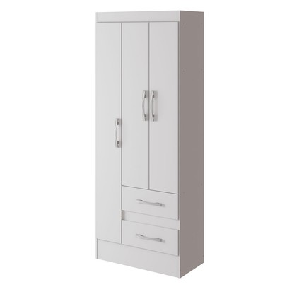Guarda-Roupa Solteiro Sartori 3 Portas 2 Gavetas  Branco - Pnr Móveis