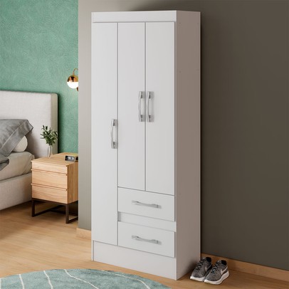 Guarda-Roupa Solteiro Sartori 3 Portas 2 Gavetas  Branco - Pnr Móveis