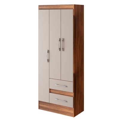 Guarda-Roupa Solteiro Sartori 3 Portas 2 Gavetas  Castanho/Off White - Pnr Móveis