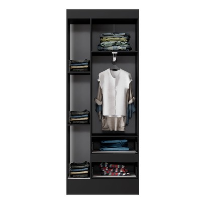 Guarda-Roupa Solteiro Sartori 3 Portas 2 Gavetas  Preto - Pnr Móveis