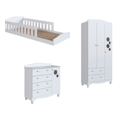 Quarto Infantil Completo Aquarela 4 Portas 6 Gavetas Branco - Pnr Móveis