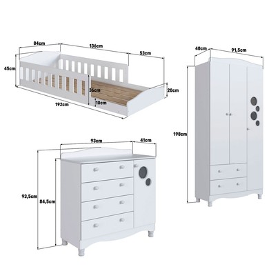 Quarto Infantil Completo Aquarela 4 Portas 6 Gavetas Branco - Pnr Móveis