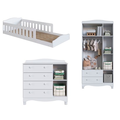 Quarto Infantil Completo Aquarela 4 Portas 6 Gavetas Branco - Pnr Móveis