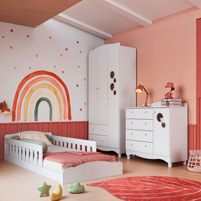 Quarto Infantil Completo Aquarela 4 Portas 6 Gavetas Branco - Pnr Móveis