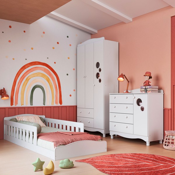 Quarto Infantil Completo Aquarela 4 Portas 6 Gavetas Branco - Pnr Móveis