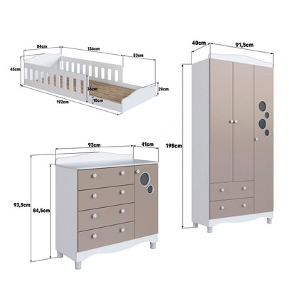 Quarto Infantil Completo Aquarela 4 Portas 6 Gavetas Branco/Cinnamon - Pnr Móveis