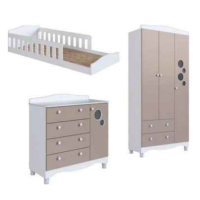 Quarto Infantil Completo Aquarela 4 Portas 6 Gavetas Branco/Cinnamon - Pnr Móveis