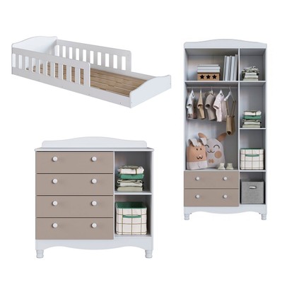 Quarto Infantil Completo Aquarela 4 Portas 6 Gavetas Branco/Cinnamon - Pnr Móveis