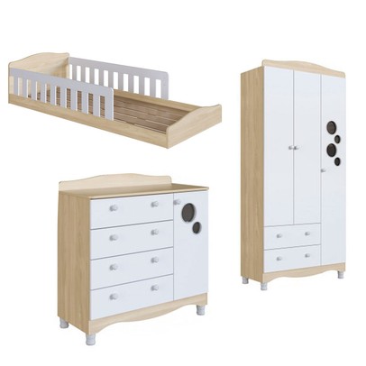 Quarto Infantil Completo Aquarela 4 Portas 6 Gavetas Carvalho Araguaia/Branco - Pnr Móveis
