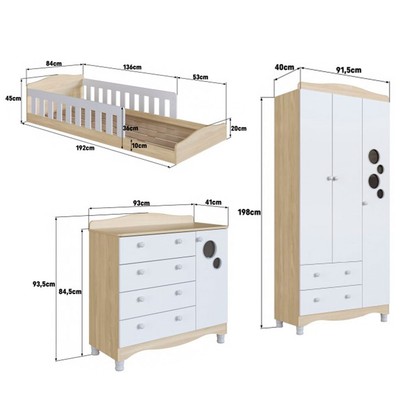 Quarto Infantil Completo Aquarela 4 Portas 6 Gavetas Carvalho Araguaia/Branco - Pnr Móveis