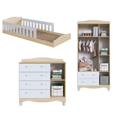 Quarto Infantil Completo Aquarela 4 Portas 6 Gavetas Carvalho Araguaia/Branco - Pnr Móveis
