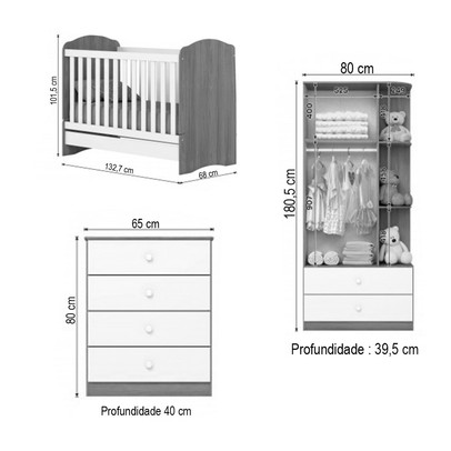 Quarto de Bebê Completo Hope 2 Portas 6 Gavetas Branco - Pnr Móveis