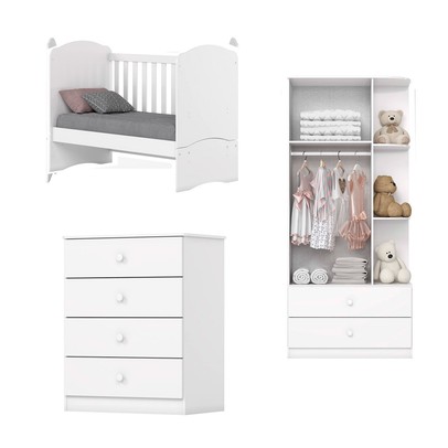 Quarto de Bebê Completo Hope 2 Portas 6 Gavetas Branco - Pnr Móveis