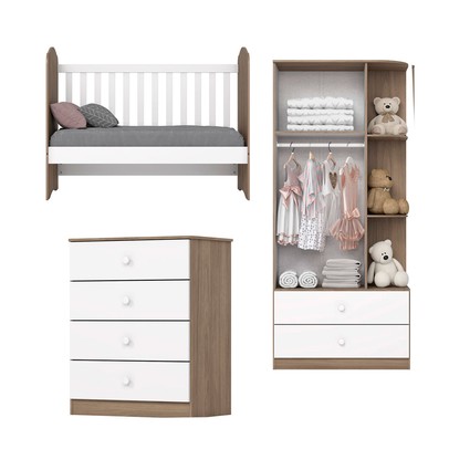 Quarto de Bebê Completo Hope 2 Portas 6 Gavetas Rústico/Branco - Pnr Móveis
