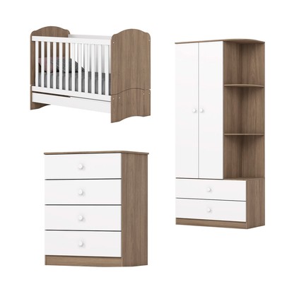 Quarto de Bebê Completo Hope 2 Portas 6 Gavetas Rústico/Branco - Pnr Móveis