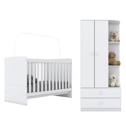 Quarto de Bebê Completo Hope 2 Portas 2 Gavetas Branco - Pnr Móveis