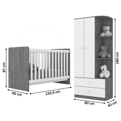 Quarto de Bebê Completo Hope 2 Portas 2 Gavetas Branco - Pnr Móveis