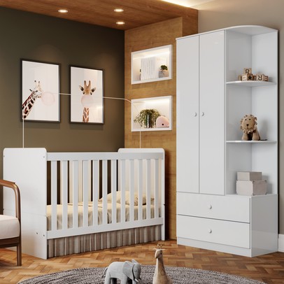 Quarto de Bebê Completo Hope 2 Portas 2 Gavetas Branco - Pnr Móveis