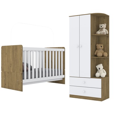 Quarto de Bebê Completo Hope 2 Portas 2 Gavetas Rústico/Branco - Pnr Móveis