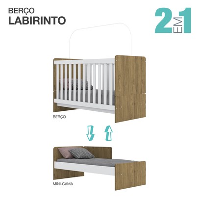 Quarto de Bebê Completo Hope 2 Portas 2 Gavetas Rústico/Branco - Pnr Móveis