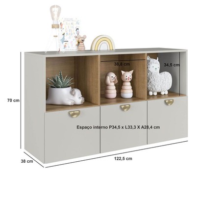 Cômoda Infantil Lille 3 Gavetas 3 Nichos Arenas - Art In Móveis