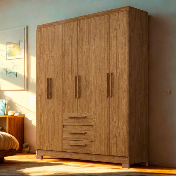 Guarda-Roupa Casal Martine 6 Portas 3 Gavetas Wood - Pnr Móveis