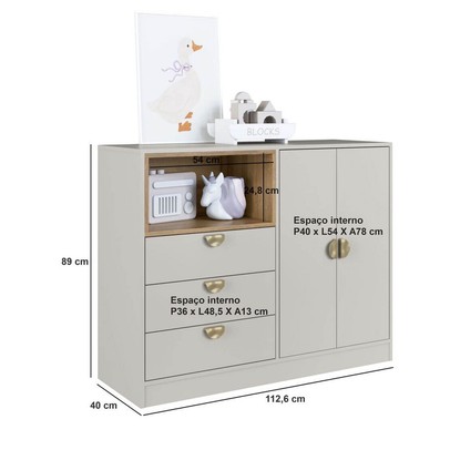 Cômoda Infantil Lille 3 Gavetas 2 Portas Arenas - Art In Móveis
