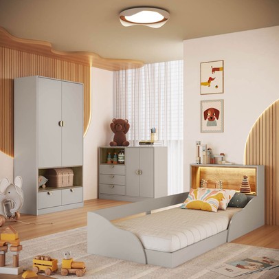 Quarto Infantil Completo Montessoriana Lille 4 Portas 5 Gavetas com Led Arenas - Art In Móveis