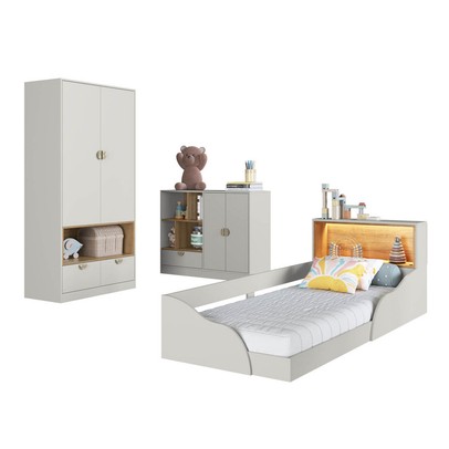 Quarto Infantil Completo Montessoriana Lille 4 Porta 3 Gavetas com Led Arenas - Art In Móveis