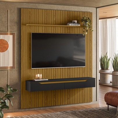 Painel para TV Até 65 Polegadas Nuke 2 Portas Cedro/Preto - Pnr Móveis
